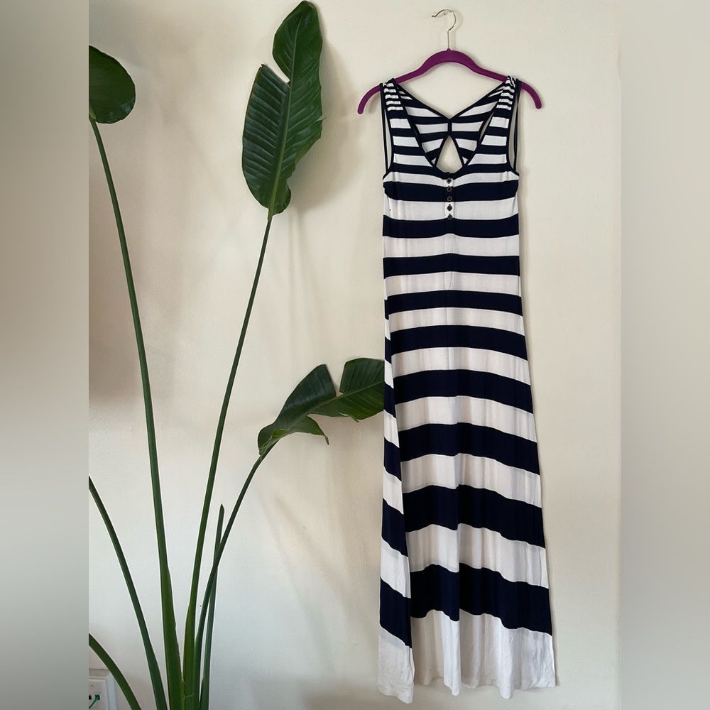 Deletta Navy and White Maxi Dress - Size XS